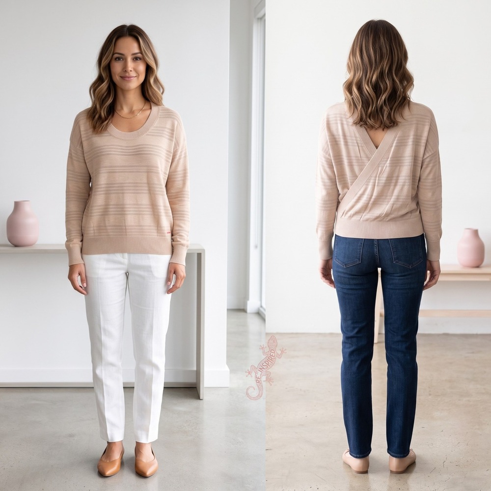 n:PHILANTHROPY Sweater Womens S Tan Beige Surplice Wrap Back Pointelle Knit Soft